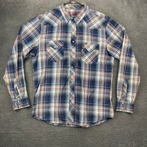 Cinch Western Shirt Plaid Slim Fit Long Sleeve Button Up‎ Blue Orange XL